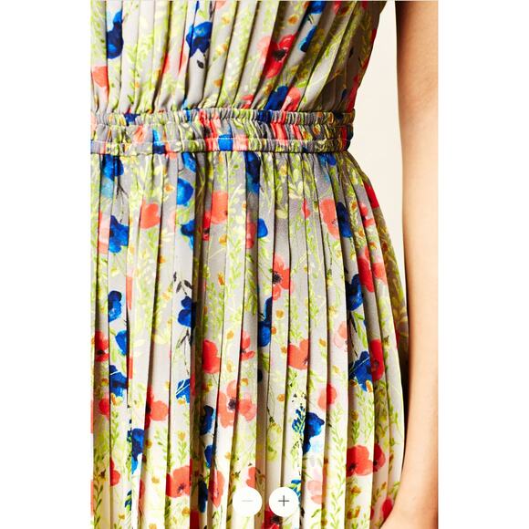 NEW! Anthropologie S Meadowlight Pleated Dress Fit&Flare Floral Elastic Waist - Picture 4 of 15